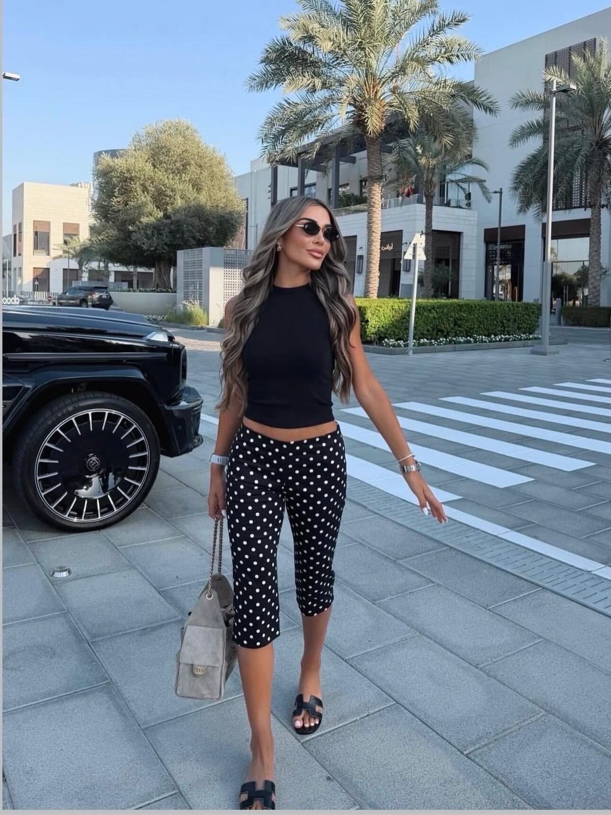Black Crop Polka Dot