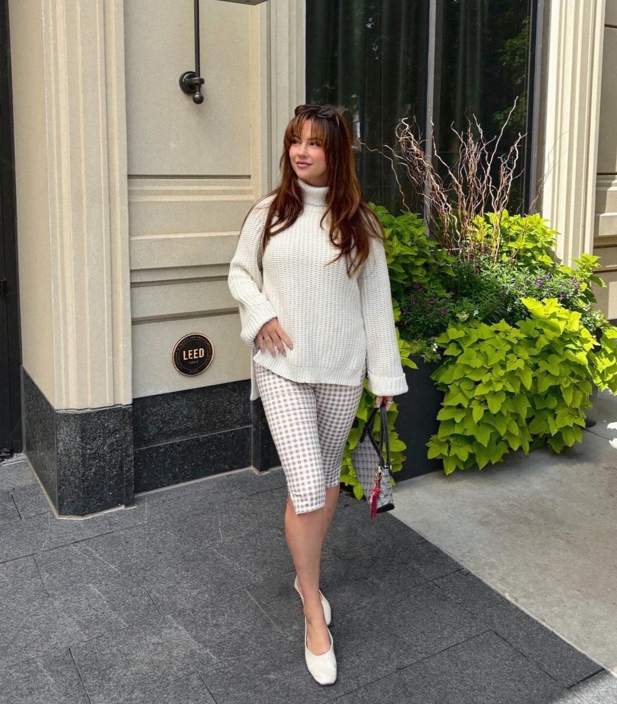 Cream Sweater Gingham Capris