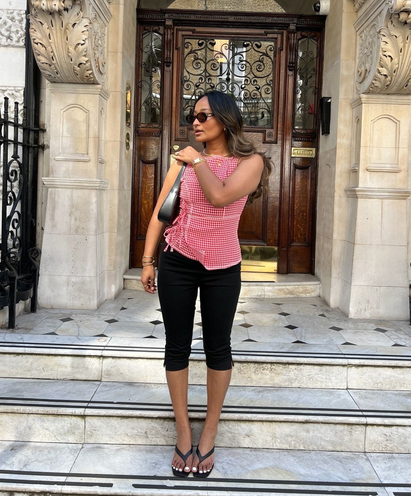 Red Gingham Top Black Capris