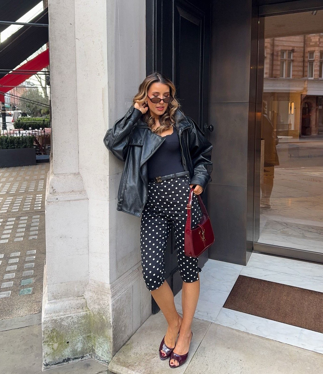 Polka Dot Capris Leather Jacket