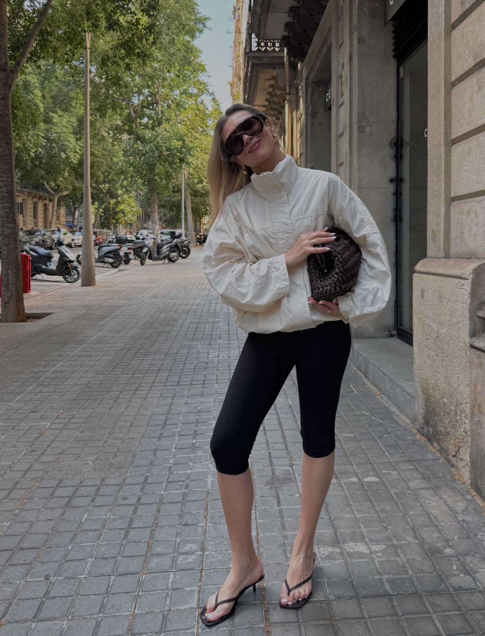 Black Capris Puffer Street Style