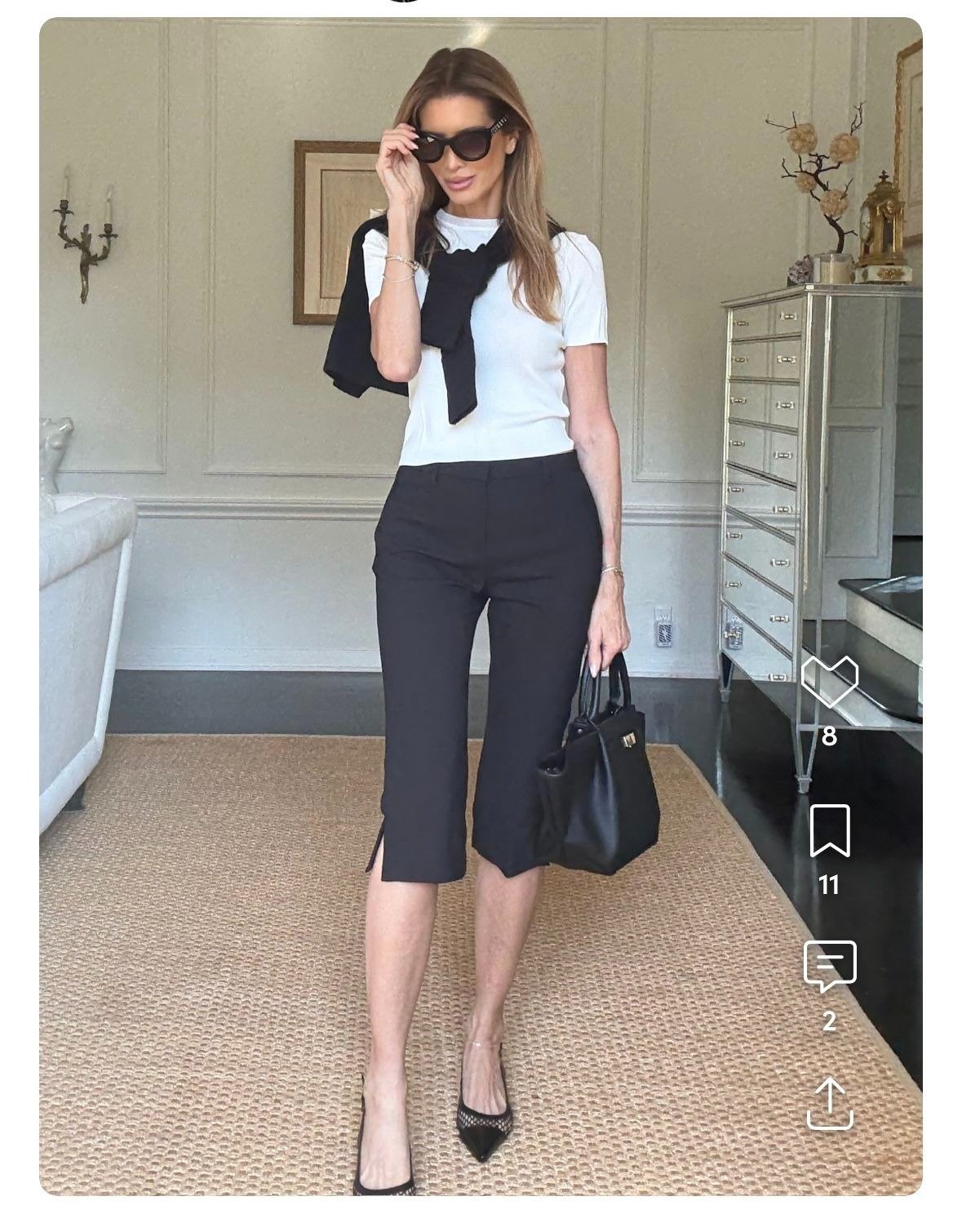 White Tee Black Scarf Capris