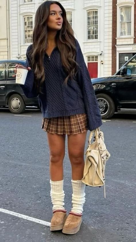 Cable Knit Plaid Mini Skirt