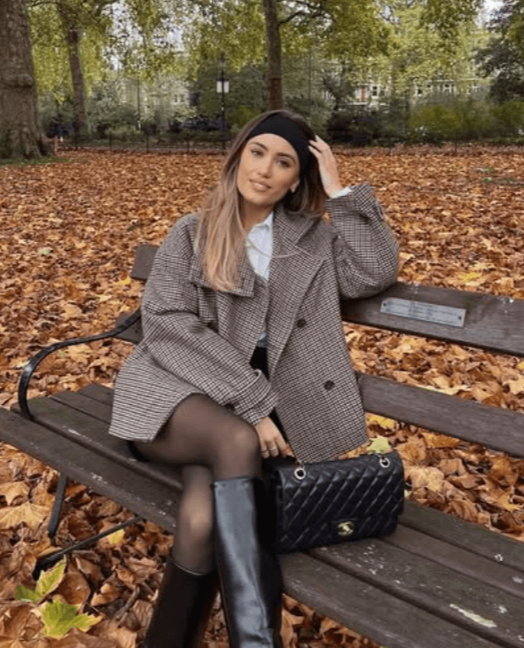 Plaid Blazer Coat Knee Boots