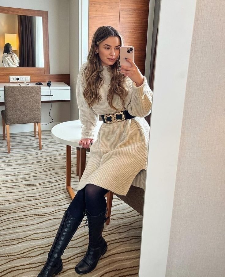 Belted Cream Knit Midi