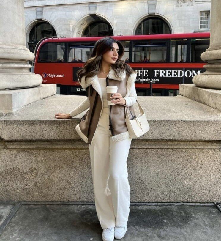 Cream Wide Leg Shearling Vest