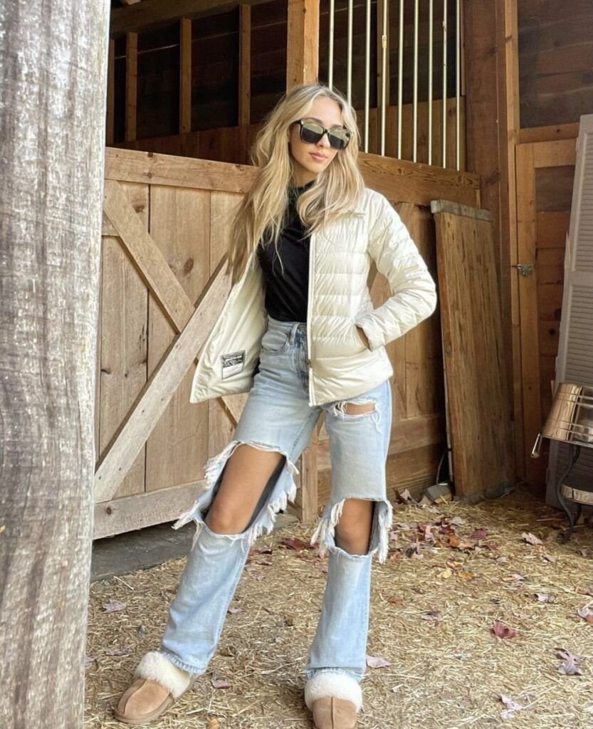 Puffer Jacket Ripped Denim