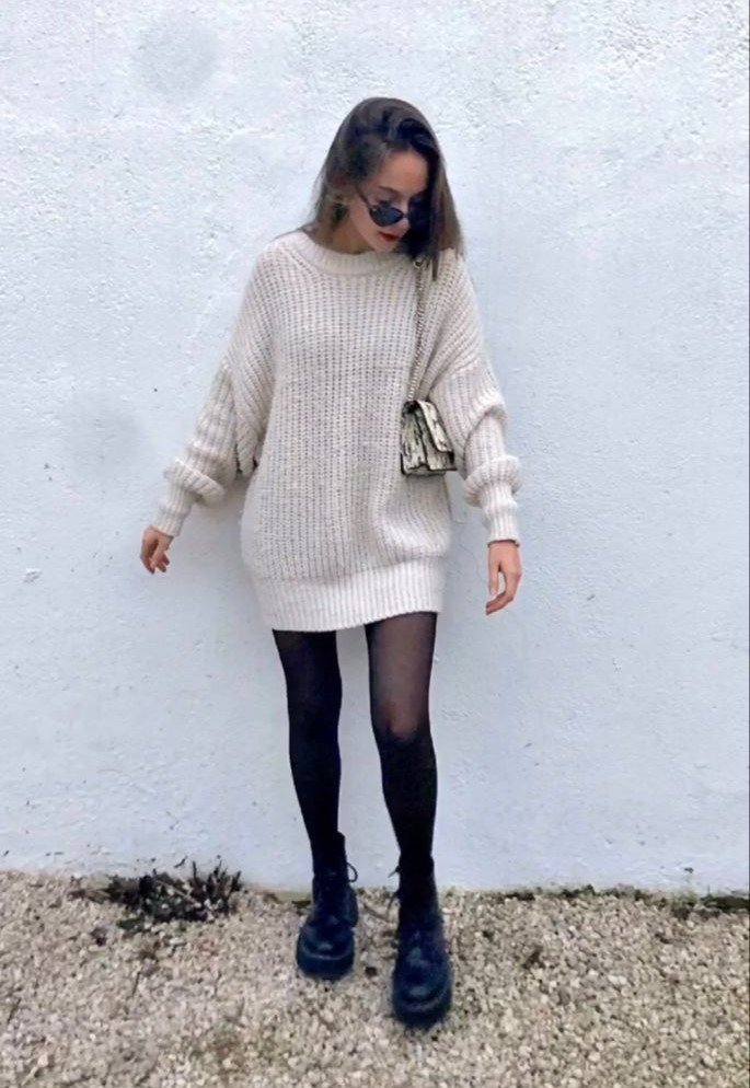 Cream Oversized Sweater Dress
