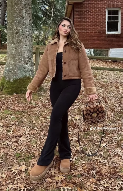 Shearling Jacket Black Flares
