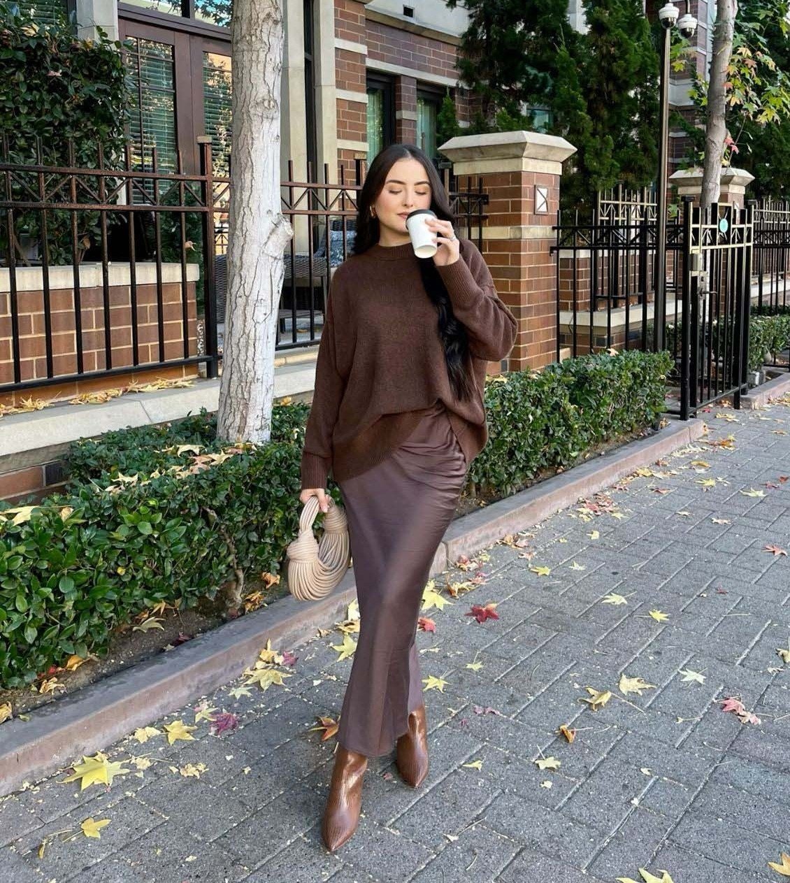 Brown Satin Skirt Monochrome