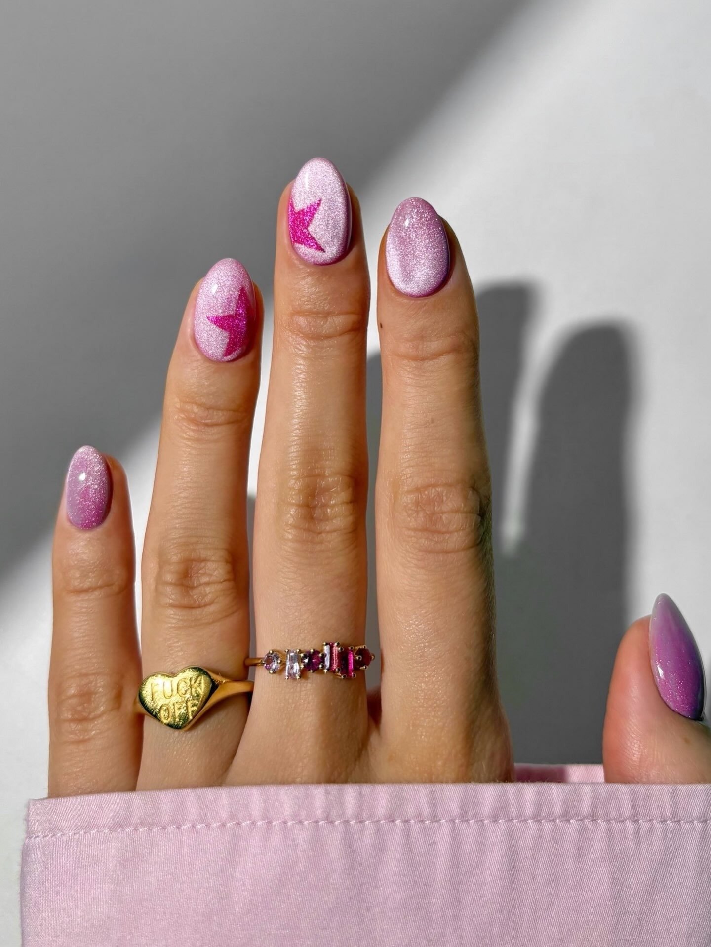 Pink Glitter Star Nails
