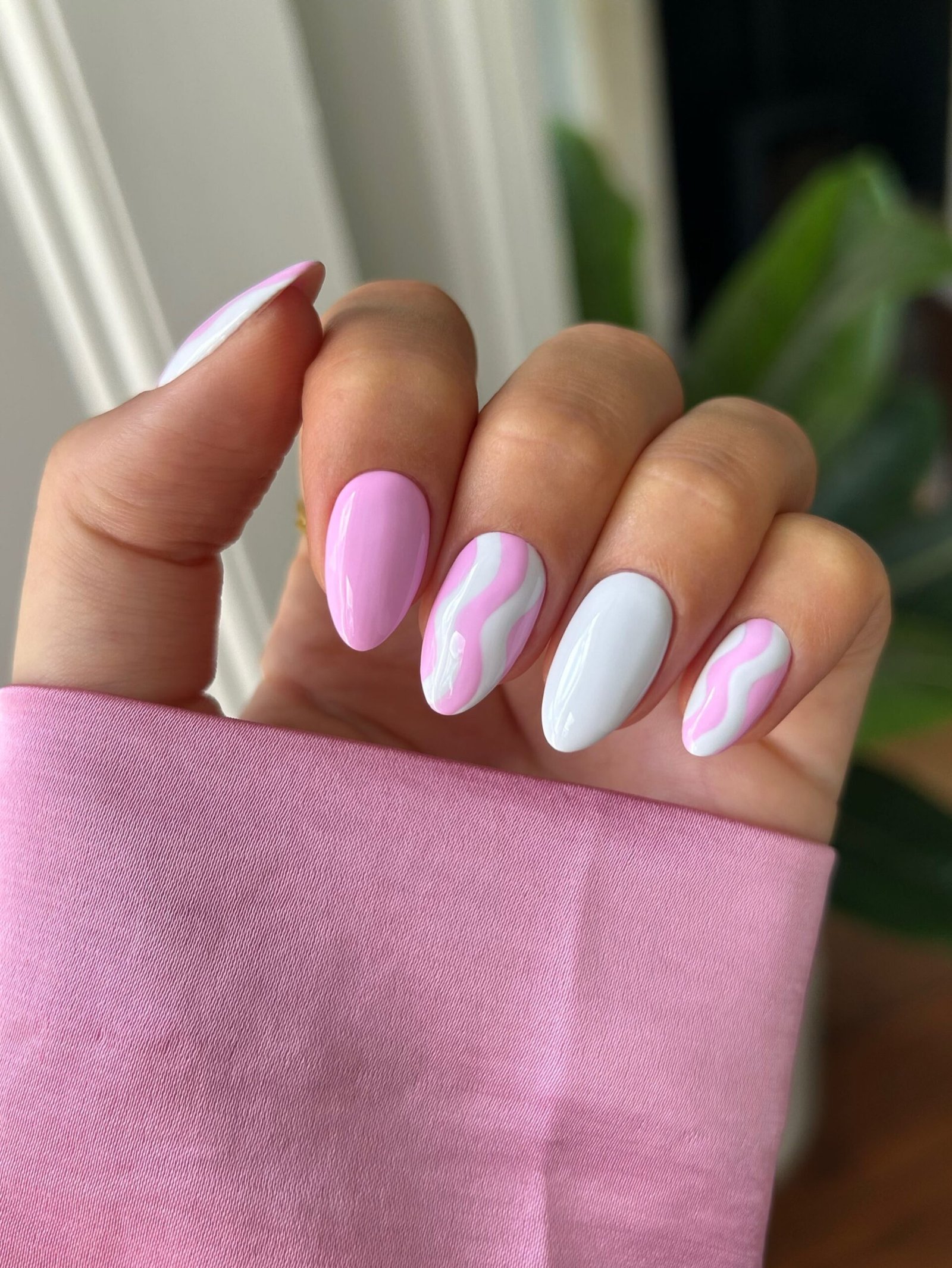 Pink White Swirl Nails