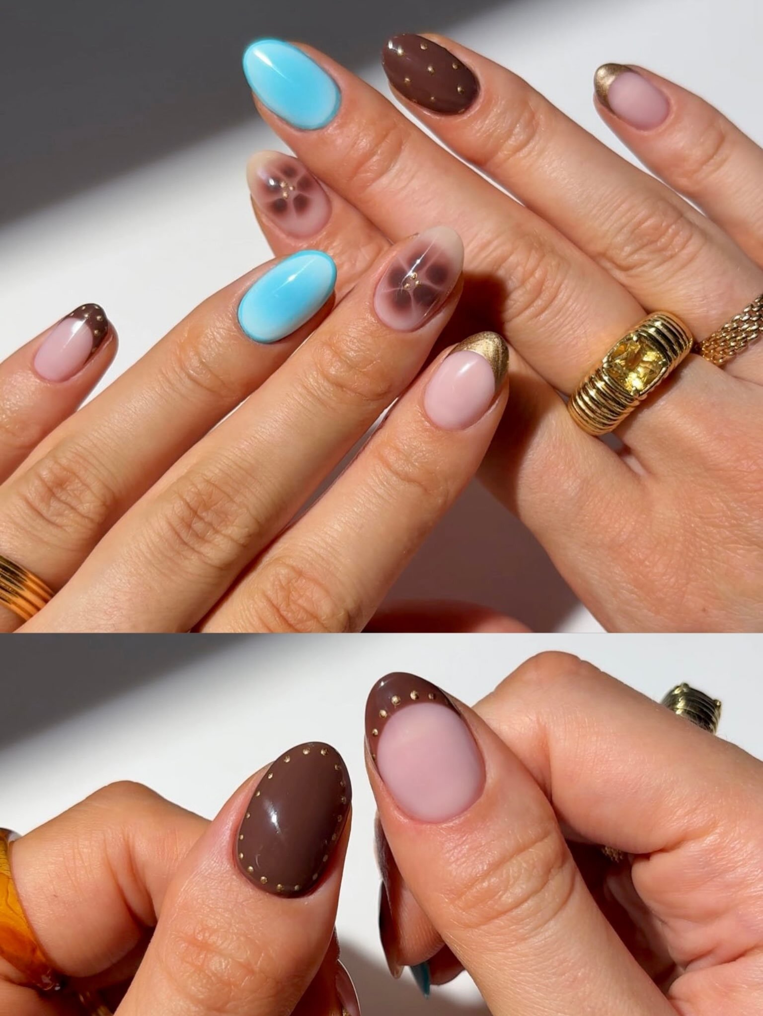Blue Brown Gold Dots Mix