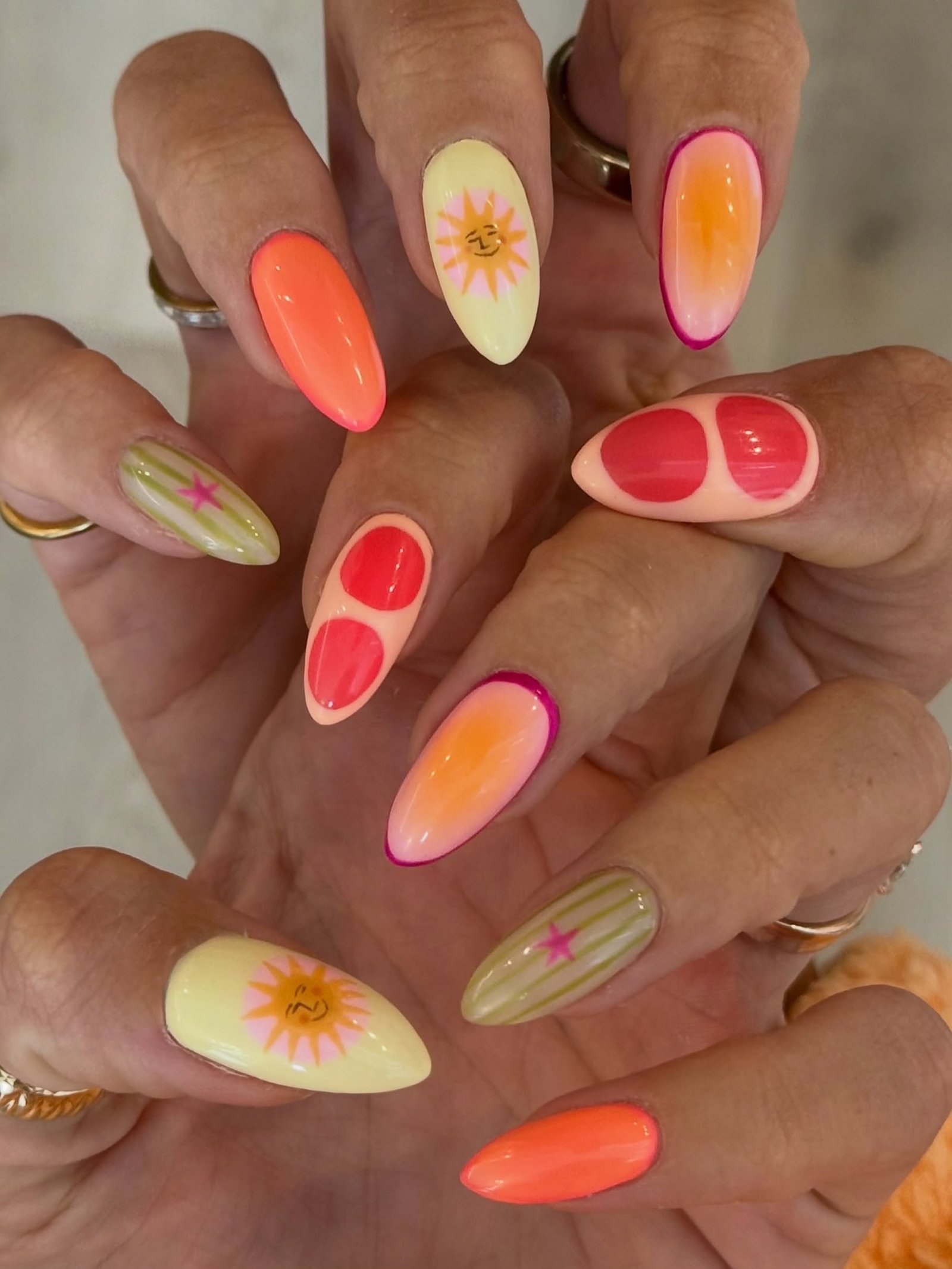 Retro Sun and Fruit Nails