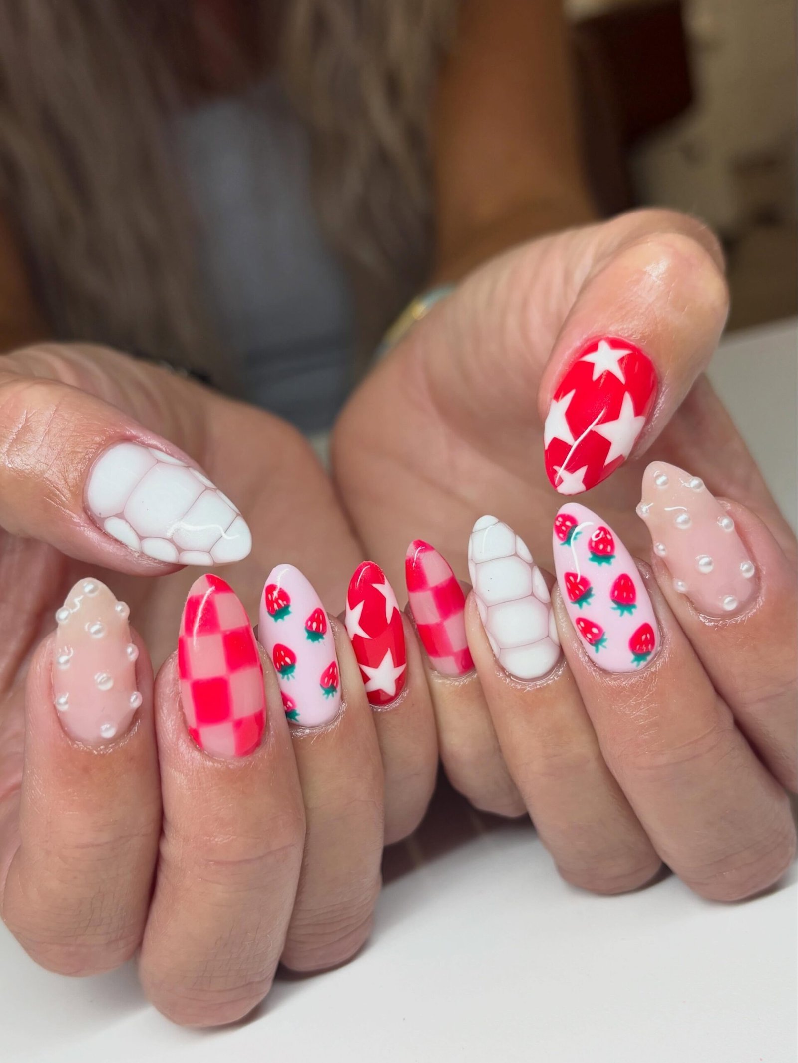 Red Strawberry Checkerboard Nails