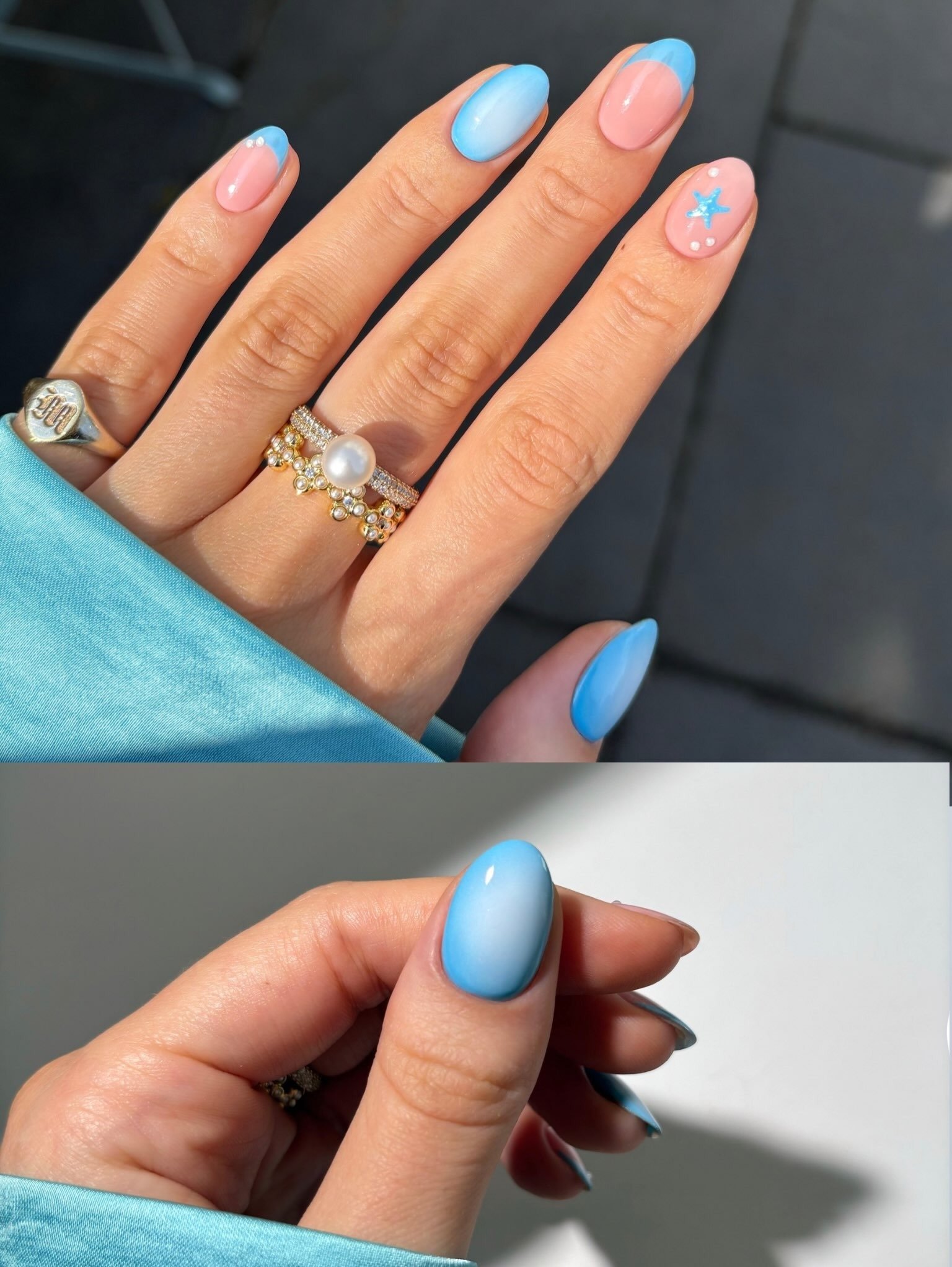 Baby Blue Starfish French Nails