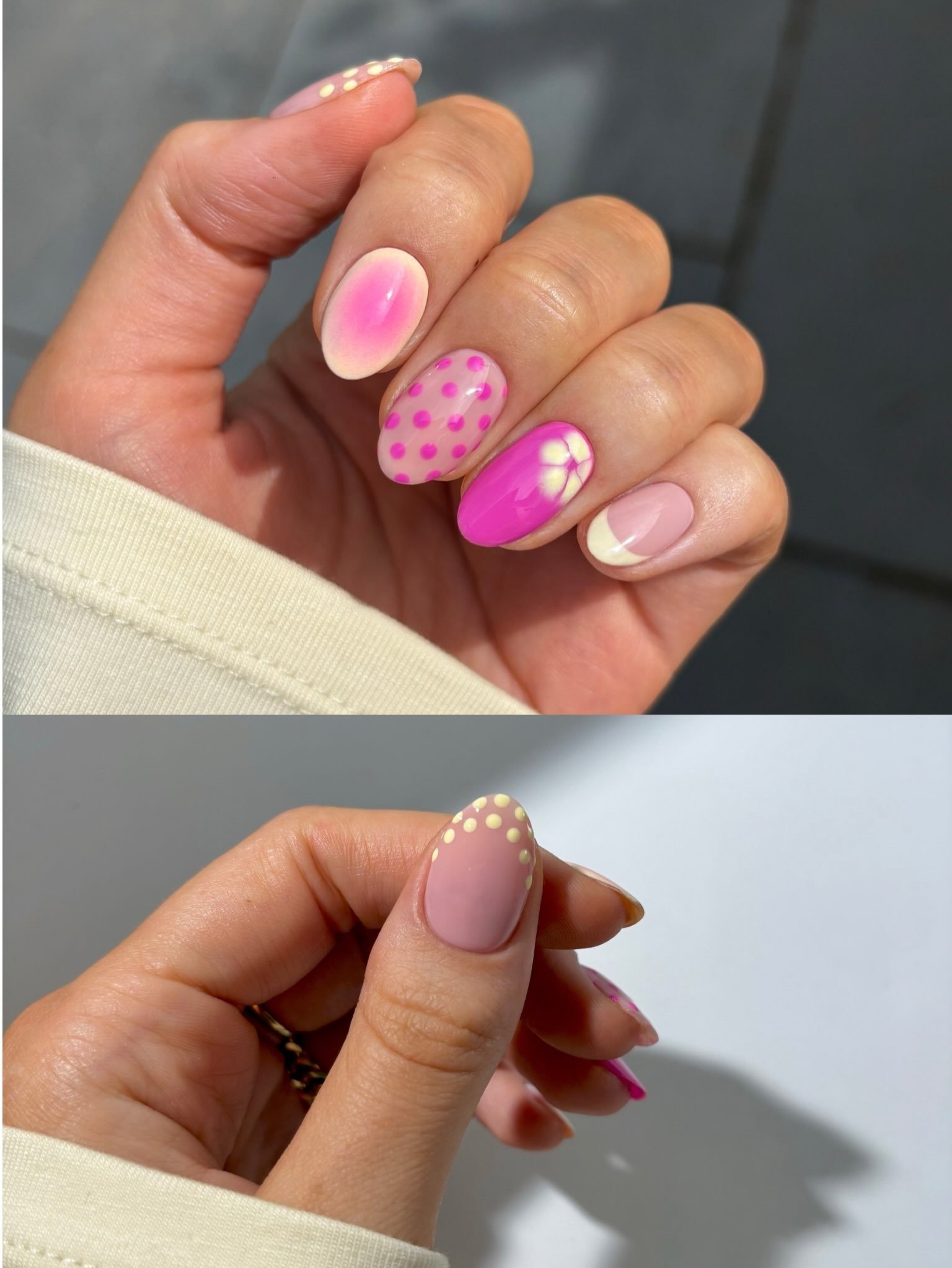 Hot Pink Floral Dot Nails